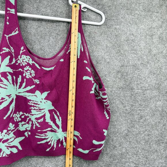 Future Collective Purple‎ Green Tropical Print Cropped Tank Top 4X Womens Cruise - Picture 3 of 7